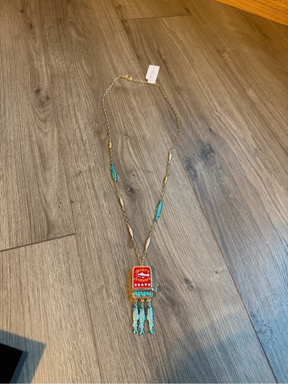 Betsey Johnson Red & Turquoise Enamel Sardine Tin Pendant Necklace - Picture 2 of 3